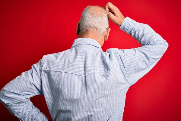 Hombre Guapo Hoary Edad Media Con Camisa Rayas Casual Gafas — Foto de Stock