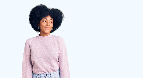 Young African American Girl Wearing Casual Clothes Smiling Looking Side — Stock Photo, Image