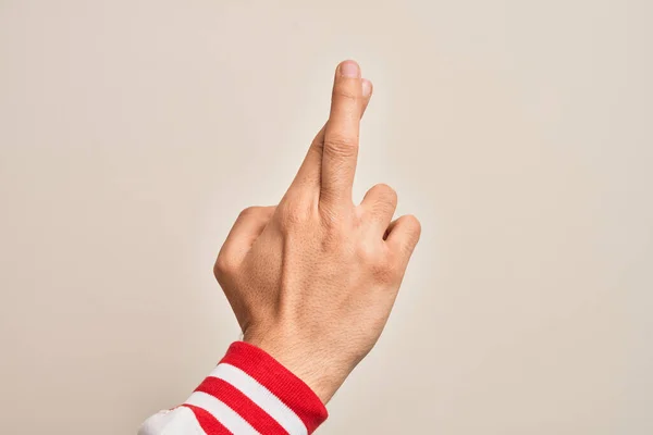 Hand Caucasian Young Man Showing Fingers Isolated White Background Gesturing — Stock Photo, Image