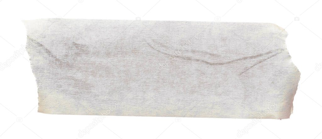 White adhesive paper tape stick over isolated background, blank fastening packaging wrinkled sticker