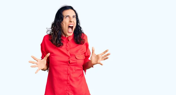 Young Beautiful Hispanic Woman Wearing Casual Clothes Crazy Mad Shouting — Stock Photo, Image