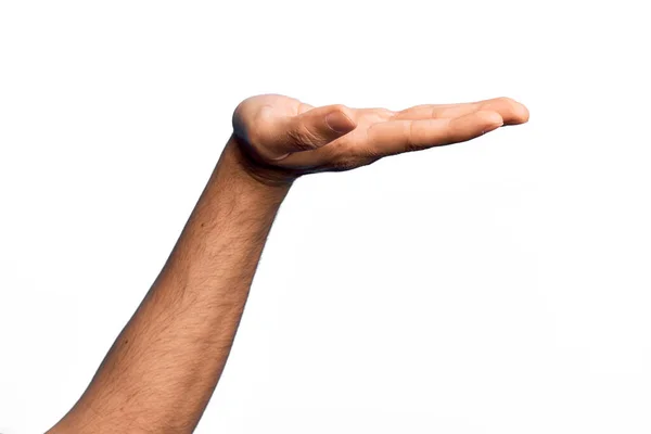 Рука Кавказского Молодого Человека Показывающего Пальцы Изолированном Белом Фоне Плоской — стоковое фото