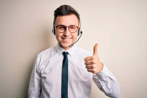Young Handsome Caucasian Business Man Wearing Call Center Headset Customer — Stock Photo, Image