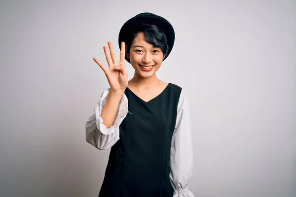 Young Beautiful Asian Girl Wearing Casual Dress Hat Standing Isolated — Stock Photo, Image