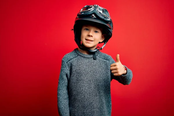 Ung Liten Kaukasiska Unge Bär Vintage Biker Motorcykel Hjälm Och — Stockfoto