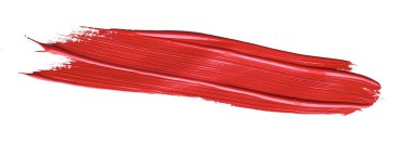 İzole edilmiş arkaplanda kırmızı renkli fırça darbesi, tuval suluboya dokusu, kırmızı ruj lekesi