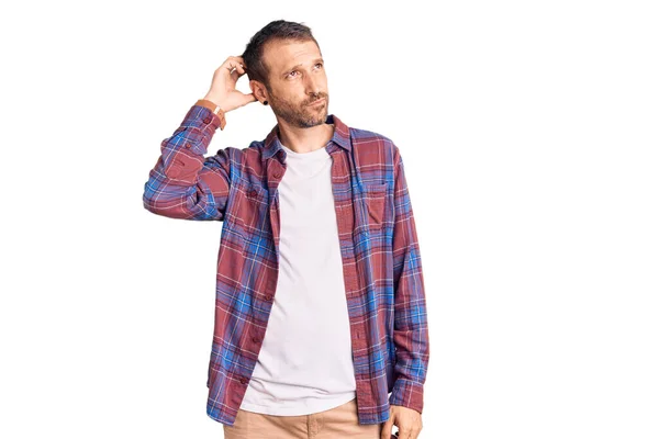 Joven Hombre Guapo Con Ropa Casual Confundir Preguntarse Acerca Pregunta — Foto de Stock