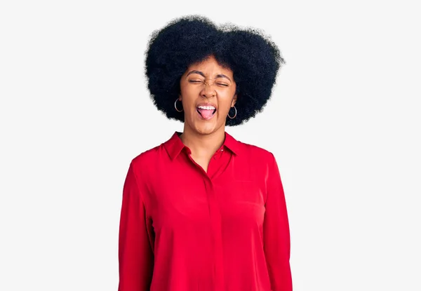 Young African American Girl Wearing Casual Clothes Sticking Tongue Out — Stock Photo, Image