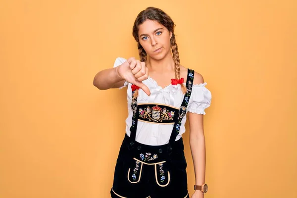 Young Beautiful Blonde German Woman Blue Eyes Wearing Traditional Octoberfest — Stock Photo, Image