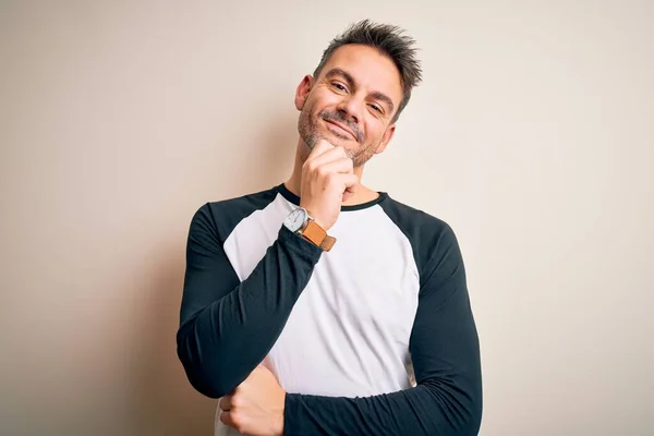 Young Handsome Man Wearing Casual Shirt Standing Isolated White Background — Stock Photo, Image