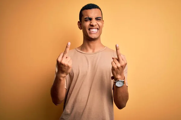 Young Handsome African American Man Wearing Casual Shirt Standing Yellow — Stockfoto