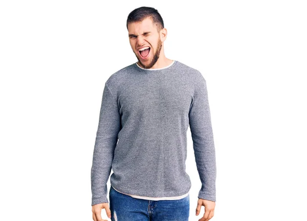 Young Handsome Man Wearing Casual Sweater Winking Looking Camera Sexy — Stock Photo, Image