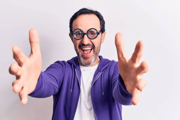 Middle Age Handsome Freaky Man Wearing Dumb Glasses Isolated White — Stock fotografie