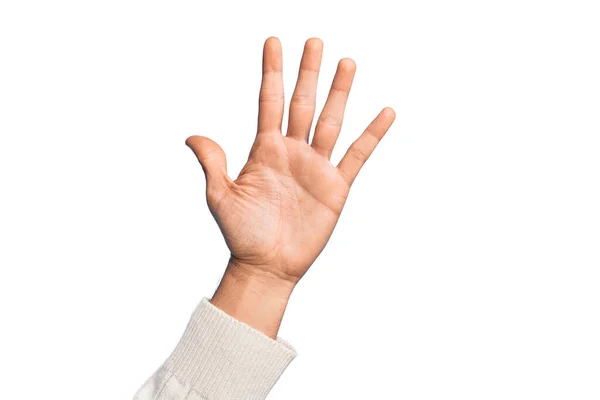 Hand Caucasian Young Man Showing Fingers Isolated White Background Counting — Stock Photo, Image