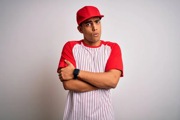 Ung Stilig Afrikansk Amerikansk Idrottsman Bär Randig Baseball Shirt Och — Stockfoto