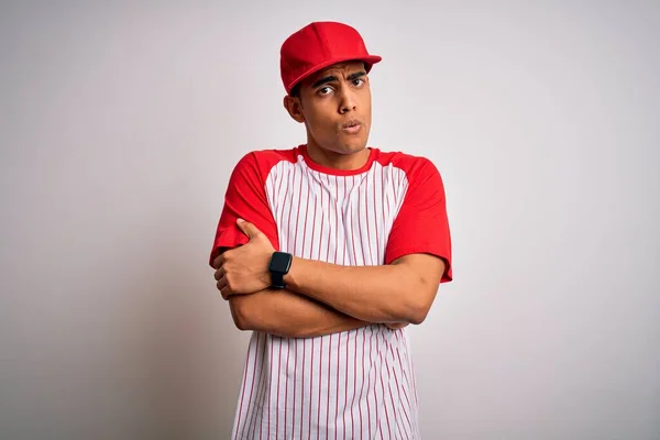 Young Handsome African American Sportsman Wearing Striped Baseball Shirt Cap — Stock Photo, Image