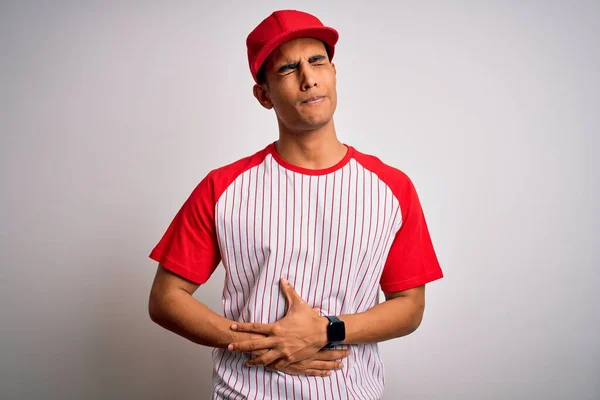 Jovem Atleta Afro Americano Bonito Vestindo Camiseta Beisebol Listrado Boné — Fotografia de Stock