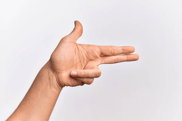 Hand Caucasian Young Man Showing Fingers Isolated White Background Gesturing — Stock Photo, Image