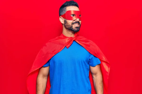 Young Hispanic Man Wearing Super Hero Costume Looking Side Relax — Stock Photo, Image