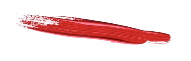 İzole edilmiş arkaplanda kırmızı renkli fırça darbesi, tuval suluboya dokusu, kırmızı ruj lekesi