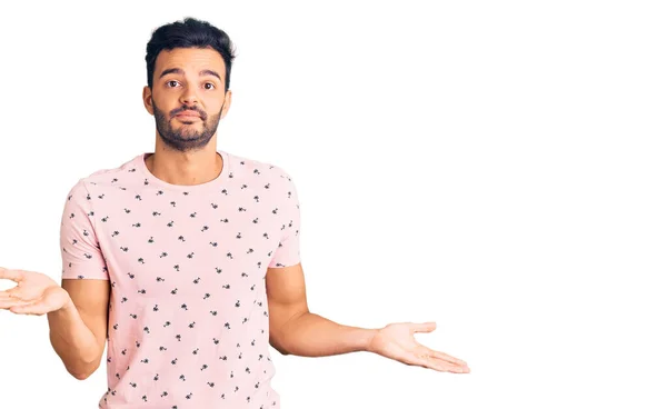 Young Handsome Hispanic Man Wearing Casual Clothes Clueless Confused Expression — Stock Photo, Image