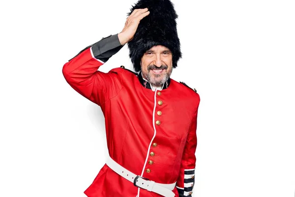 Middle Age Handsome Wales Guard Man Wearing Traditional Uniform White — Stock Photo, Image