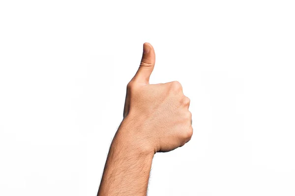 Hand Caucasian Young Man Showing Fingers Isolated White Background Doing — Stock Photo, Image