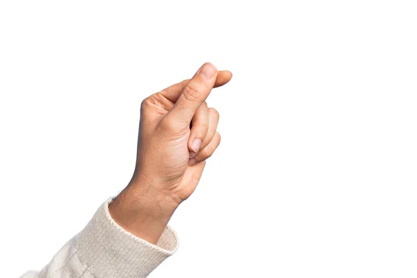 Hand Caucasian Young Man Showing Fingers Isolated White Background Holding — Stock Photo, Image