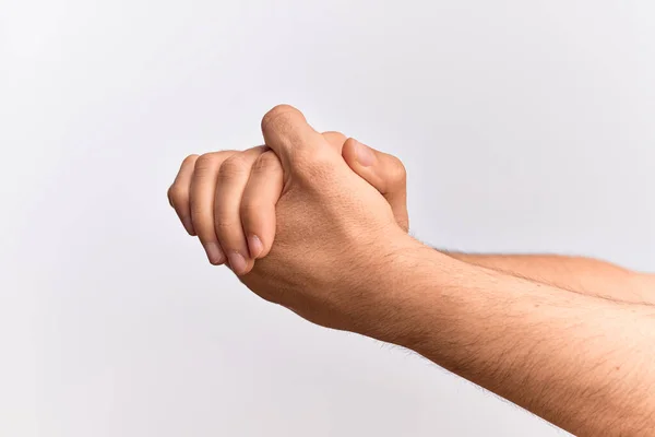 Mano Joven Caucásico Mostrando Los Dedos Sobre Fondo Blanco Aislado —  Fotos de Stock