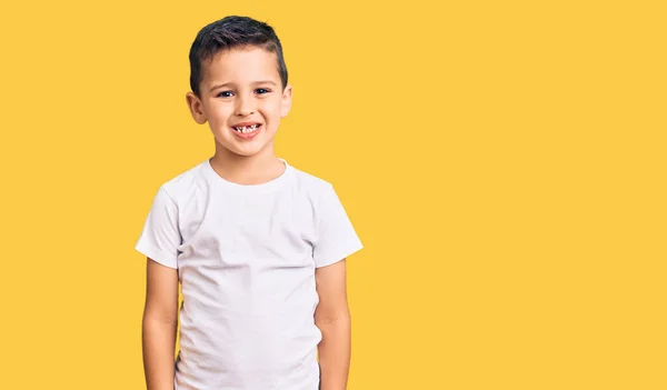 Little Cute Boy Kid Wearing Casual White Tshirt Looking Positive — Stock Photo, Image