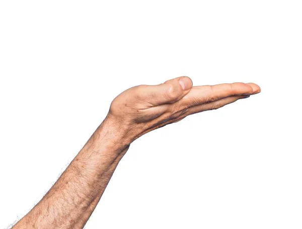 Hand Caucasian Middle Age Man Isolated White Background Flat Palm — Stock Photo, Image