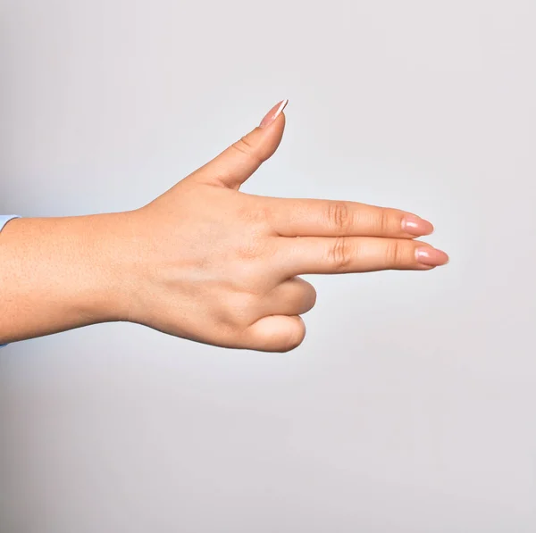 Mano Giovane Donna Affari Caucasica Che Pistola Simbolo Che Punta — Foto Stock