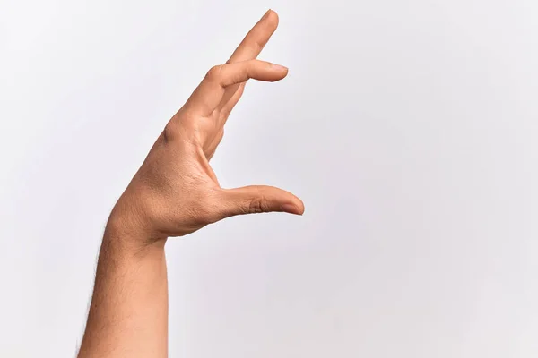 Mano Joven Caucásico Mostrando Dedos Sobre Fondo Blanco Aislado Recogiendo —  Fotos de Stock