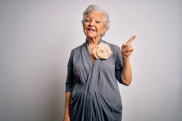 Senior Beautiful Grey Haired Woman Wearing Casual Dress Standing White — Stock Photo, Image