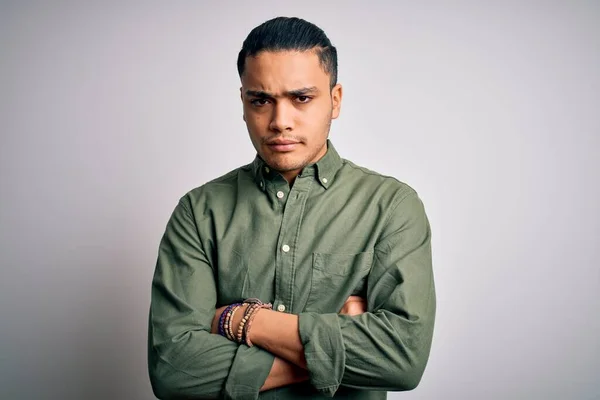 Young Brazilian Man Wearing Casual Shirt Standing Isolated White Background — Stock Photo, Image