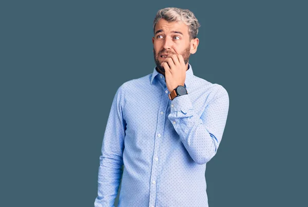 Young Handsome Blond Man Wearing Elegant Shirt Looking Stressed Nervous — Stock Photo, Image