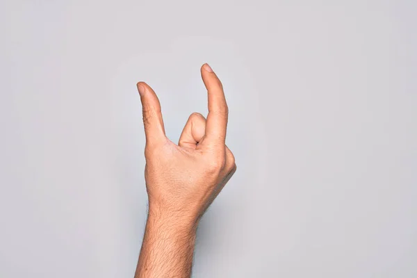 Mano Joven Caucásico Mostrando Dedos Sobre Fondo Blanco Aislado Recogiendo — Foto de Stock