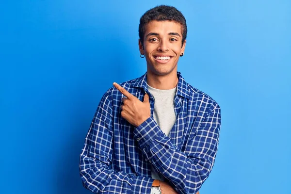 Young African Amercian Man Wearing Casual Clothes Smiling Cheerful Pointing — Stock Photo, Image