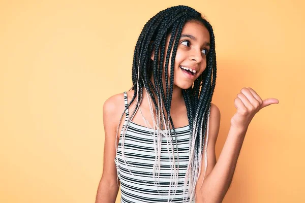 Young African American Girl Child Braids Yellow Background Smiling Happy — Stock Photo, Image