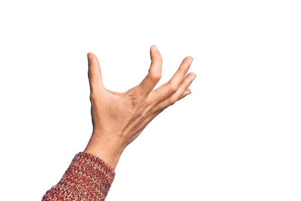 Рука Кавказского Юноши Показывает Пальцы Изолированном Белом Фоне Собирая Забирая — стоковое фото