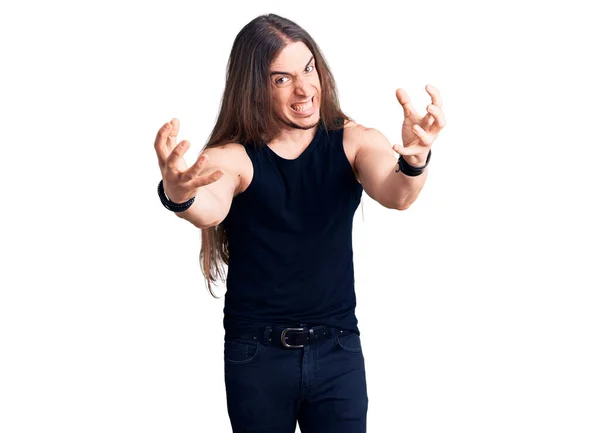 Young Adult Man Long Hair Wearing Goth Style Black Clothes — Stock Photo, Image