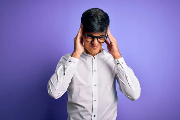 Young Handsome Business Man Wearing Shirt Glasses Isolated Purple Background — Stock Photo, Image