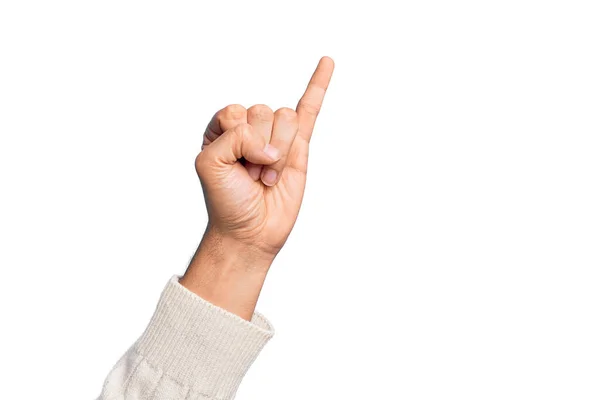 Hand Caucasian Young Man Showing Fingers Isolated White Background Showing — Stock Photo, Image