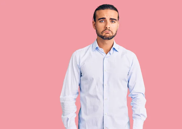 Junger Gutaussehender Mann Businesskleidung Deprimiert Und Besorgt Sein Leben Weinend — Stockfoto