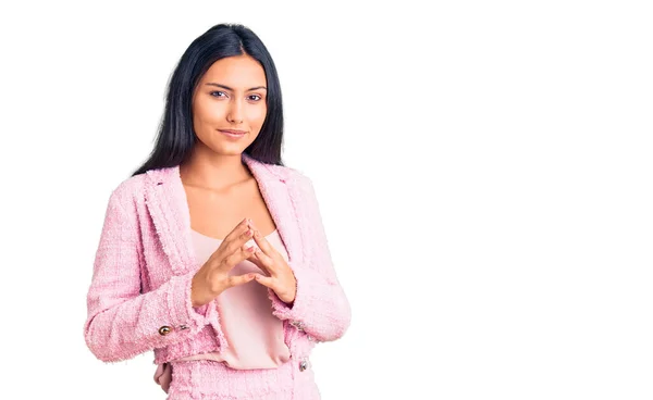 Junge Schöne Lateinische Mädchen Tragen Business Kleidung Hände Zusammen Und — Stockfoto