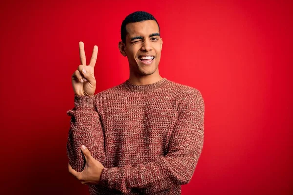 Young Handsome African American Man Wearing Casual Sweater Standing Red — Stock Photo, Image