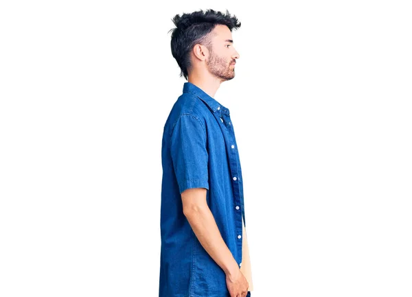 Young Hispanic Man Wearing Casual Clothes Looking Side Relax Profile — Stock Photo, Image