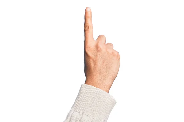 Hand Caucasian Young Man Showing Fingers Isolated White Background Counting — Stock Photo, Image