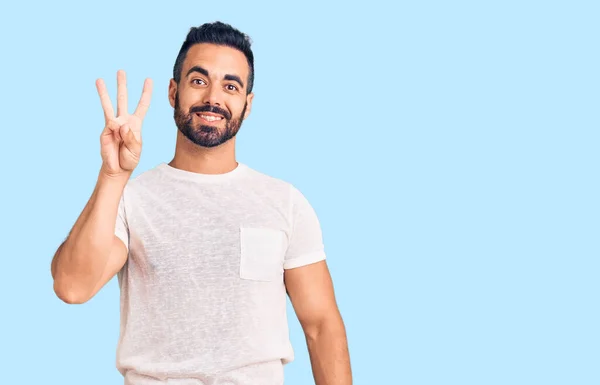 Young Hispanic Man Wearing Casual Clothes Showing Pointing Fingers Number — Stock Photo, Image