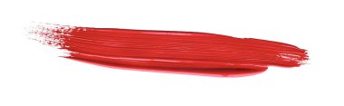 İzole edilmiş arkaplanda kırmızı renkli fırça darbesi, tuval suluboya dokusu, kırmızı ruj lekesi